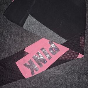 PINK Victoria's Secret Black and Pink Mesh Leggings